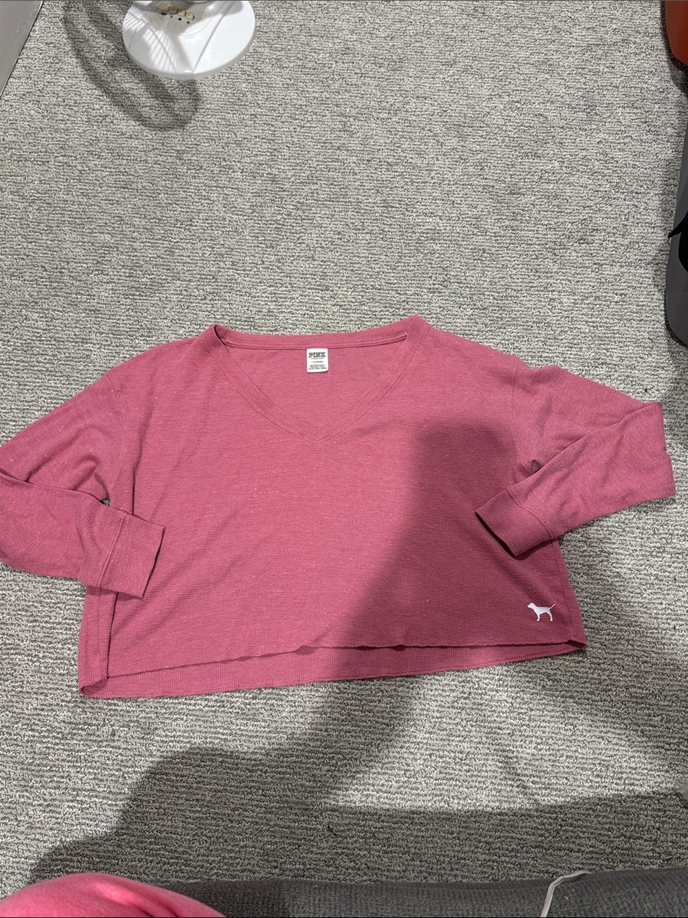 PINK Victoria's Secret Dusty Rose V-Neck Cropped Sweater